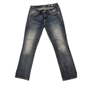 Miss Me Mid Rise Curvy Crop Embroidered Rhinestones Size 30